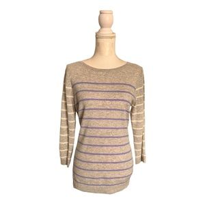 autumn cashmere Women’s Gray Striped Sweater Size L  100% Cashmere